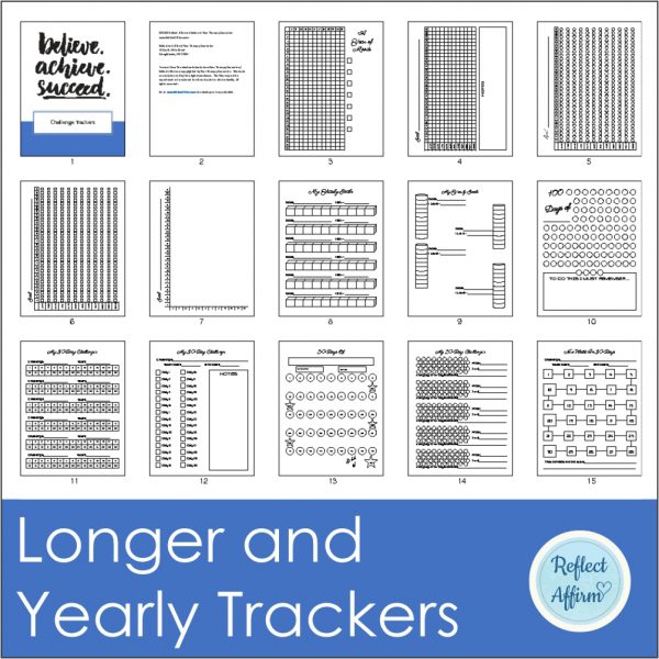 Build better habits that lead to personal growth and self-improvement with these 80 Printable Habit Trackers from Reflect Affirm.