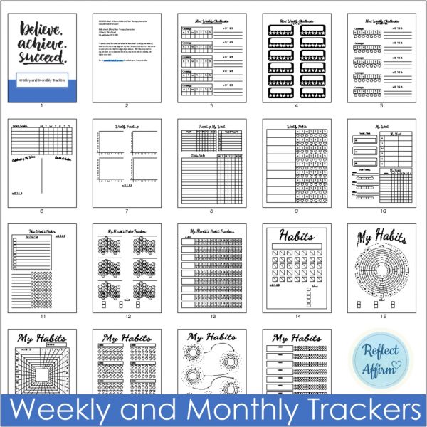 Build better habits that lead to personal growth and self-improvement with these 80 Printable Habit Trackers from Reflect Affirm.